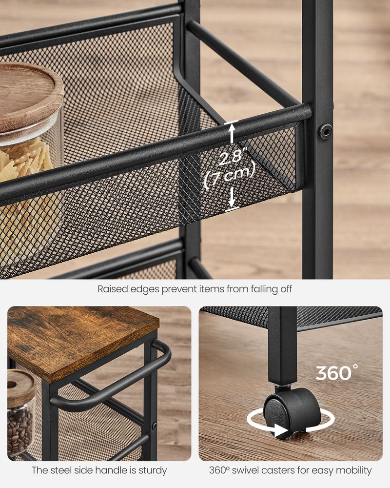Versatile 4-tier utility cart for kitchen, office, and living spaces