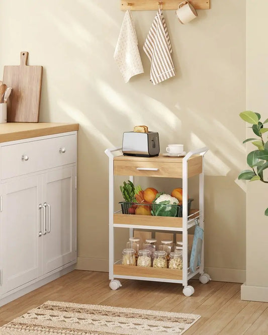3-Tier Rolling Utility Cart with Table Top, Handles