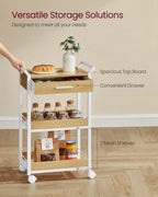 3-Tier Rolling Utility Cart with Table Top, Handles