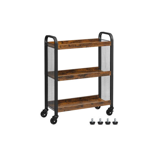 VASAGLE Slim Rolling Kitchen Cart, Rustic Brown Utility Storage with Wheels