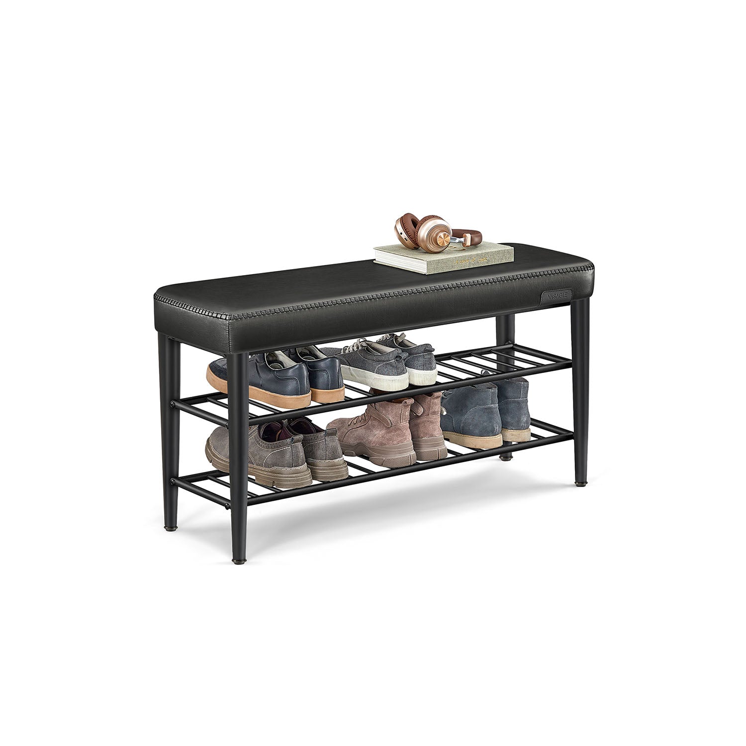 VASAGLE EKHO Mid-Century Modern Faux Leather Entryway Shoe Storage Bench