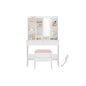 VASAGLE Vanity Desk with Dimmable LED Mirror, Power Outlets, Storage & Stool