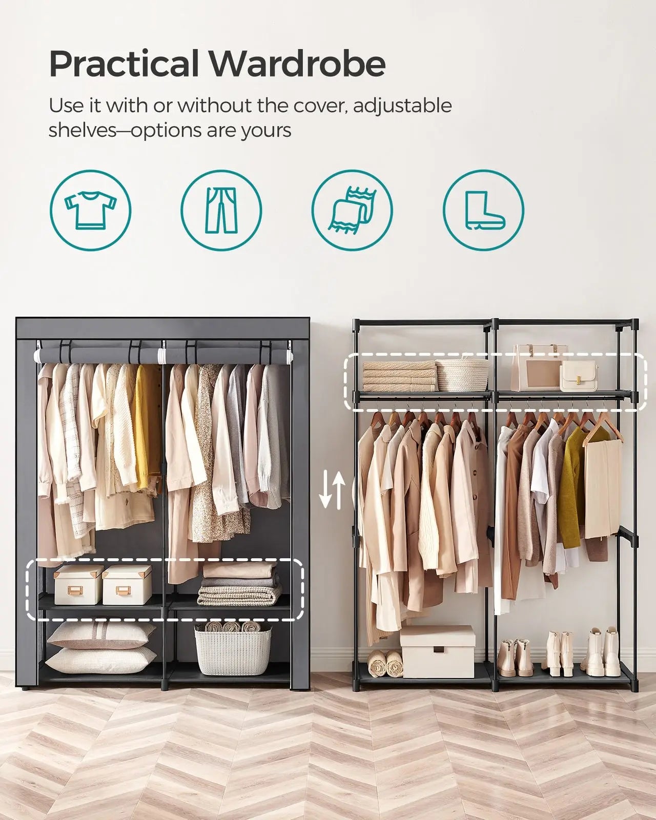 FURNMIC Closet Wardrobe with Non-Woven Fabric Cover