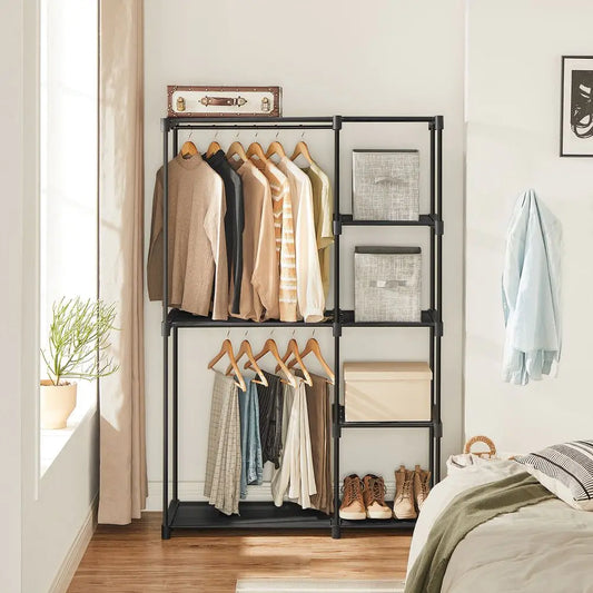 FURNMIC Freestanding Closet Organizer with Shelves, Hanging Rods