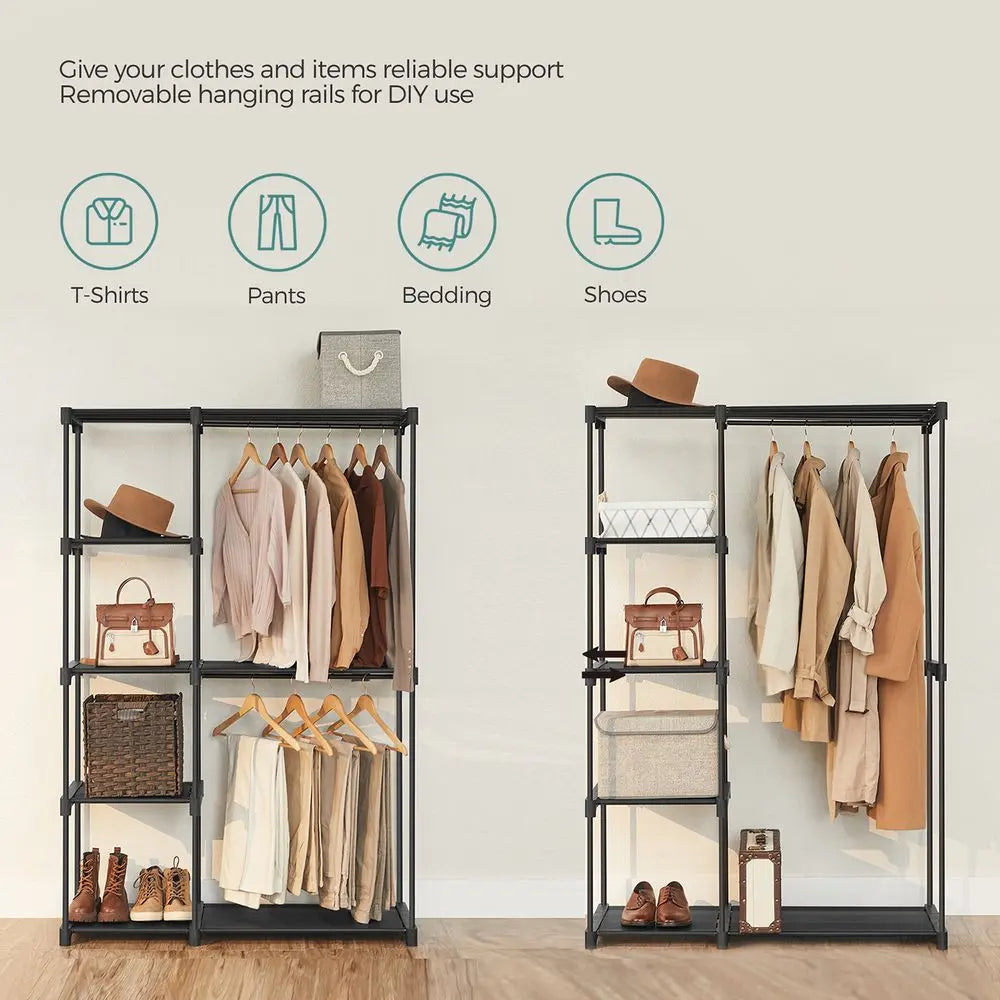 FURNMIC Freestanding Closet Organizer with Shelves, Hanging Rods