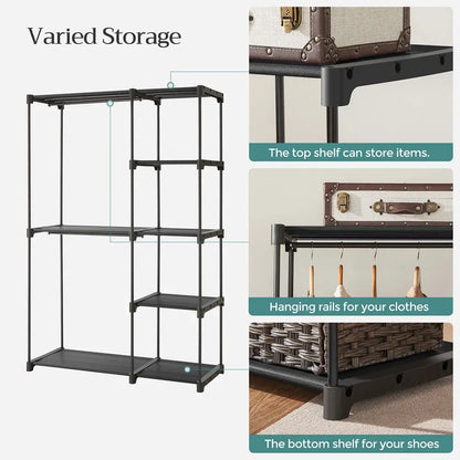 FURNMIC Freestanding Closet Organizer with Shelves, Hanging Rods