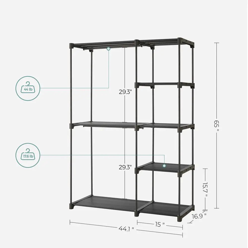 FURNMIC Freestanding Closet Organizer with Shelves, Hanging Rods