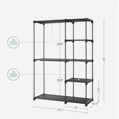 FURNMIC Freestanding Closet Organizer with Shelves, Hanging Rods