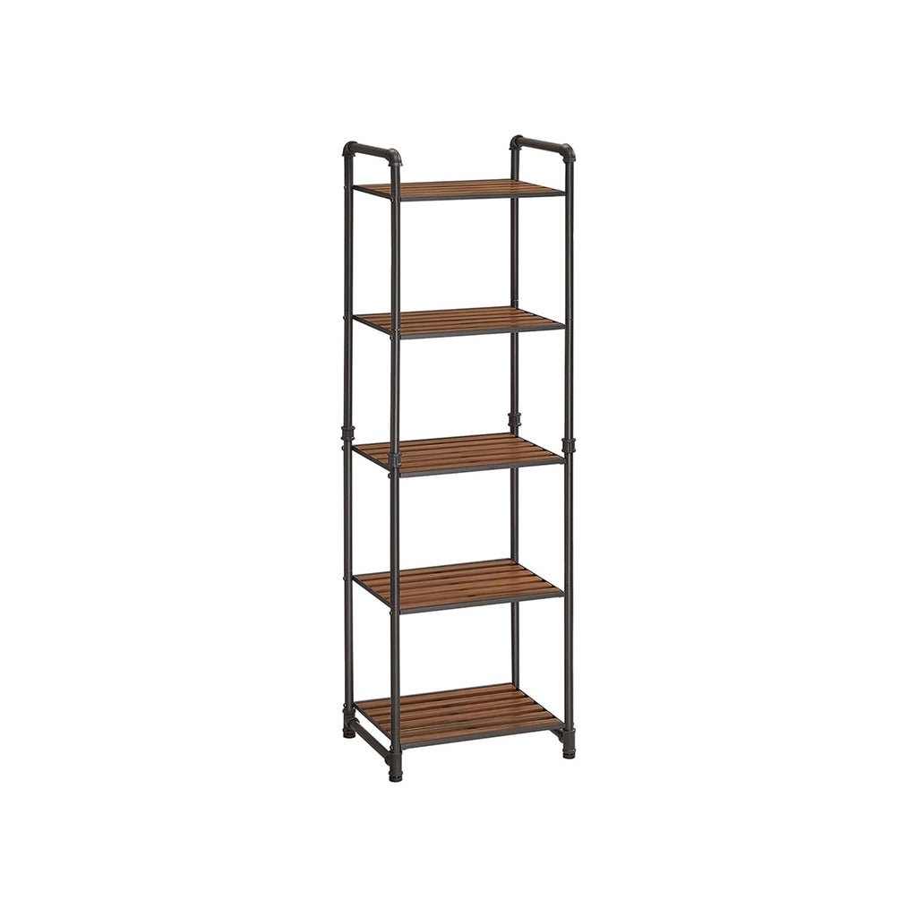 Versatile 5-Tier Industrial Storage Shelf: Rustic Brown & Black Display Rack