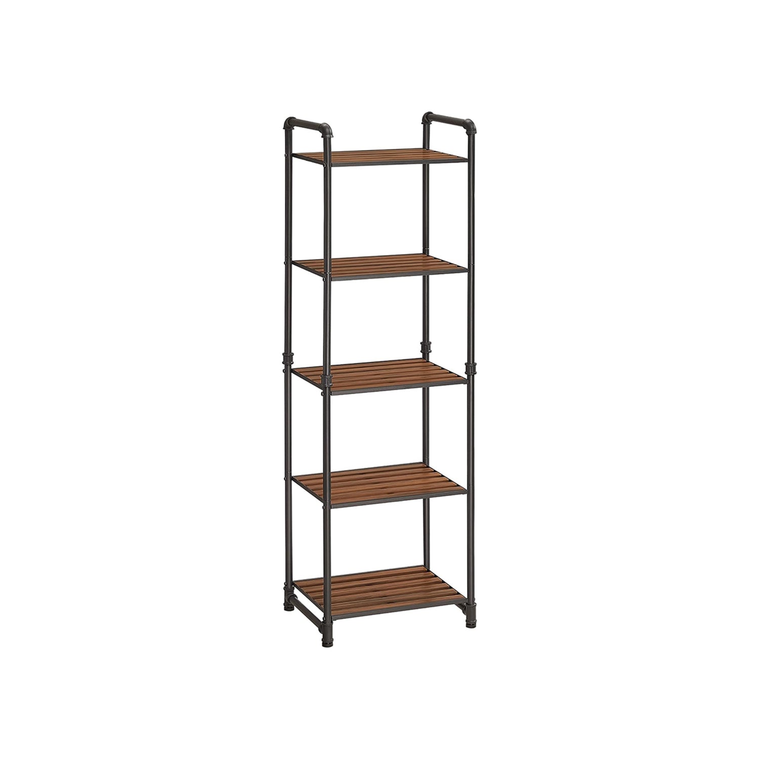 Versatile 5-Tier Industrial Storage Shelf: Rustic Brown & Black Display Rack
