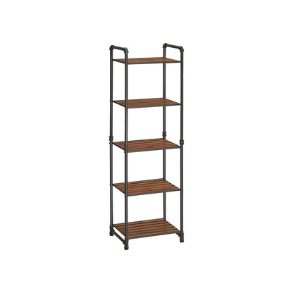 Versatile 5-Tier Industrial Storage Shelf: Rustic Brown & Black Display Rack