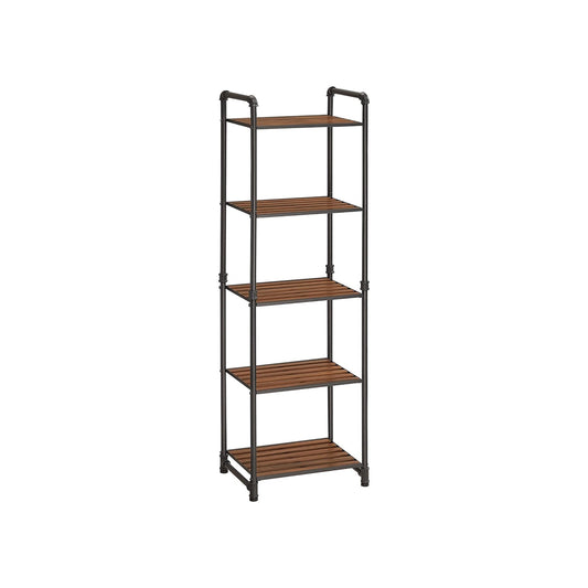 Versatile 5-Tier Industrial Storage Shelf: Rustic Brown & Black Display Rack
