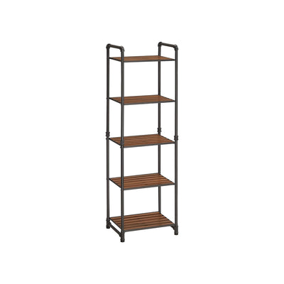 Versatile 5-Tier Industrial Storage Shelf: Rustic Brown & Black Display Rack