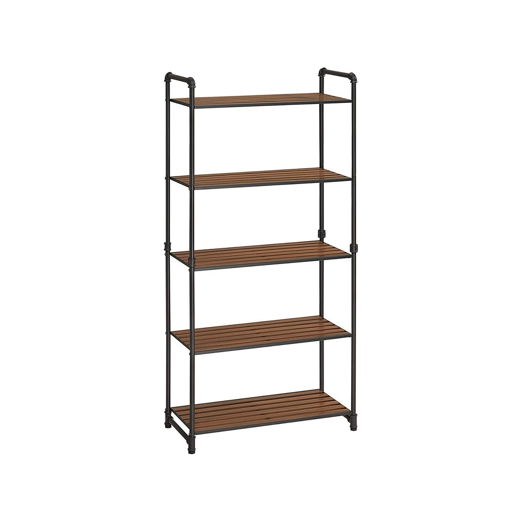 Versatile 5-Tier Industrial Storage Shelf: Rustic Brown & Black Display Rack