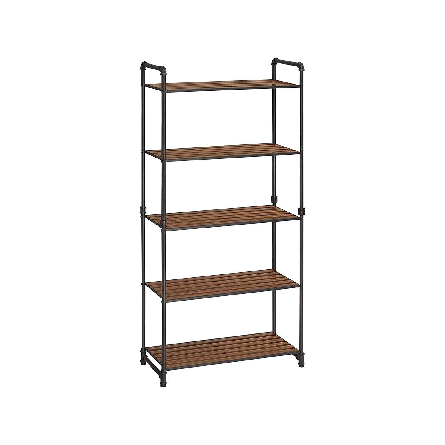 Versatile 5-Tier Industrial Storage Shelf: Rustic Brown & Black Display Rack
