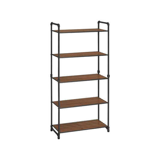 Versatile 5-Tier Industrial Storage Shelf: Rustic Brown & Black Display Rack