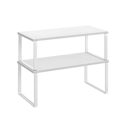 Expandable Stackable Kitchen Countertop Shelves, Metal Bamboo Cabinet Organizer Set