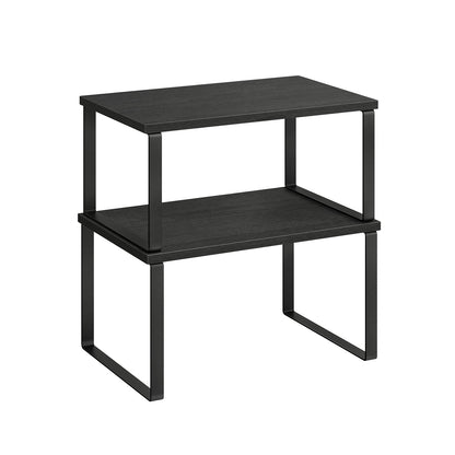 Expandable Stackable Kitchen Countertop Shelves, Metal Bamboo Cabinet Organizer Set