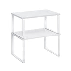 Expandable Stackable Kitchen Countertop Shelves, Metal Bamboo Cabinet Organizer Set