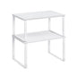 Expandable Stackable Kitchen Countertop Shelves, Metal Bamboo Cabinet Organizer Set