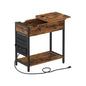 Modern Sofa Side Table with Power Outlet, Flip Top, Charging Station
