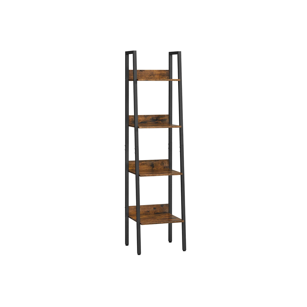 VASAGLE Industrial Wood-Look Ladder Bookshelf, Multi-Tier Metal Frame Storage Unit