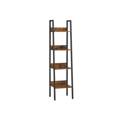 VASAGLE Industrial Wood-Look Ladder Bookshelf, Multi-Tier Metal Frame Storage Unit