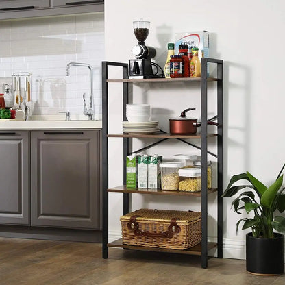 FURNMIC 4-Tier Tall Bookshelf with Steel Frame