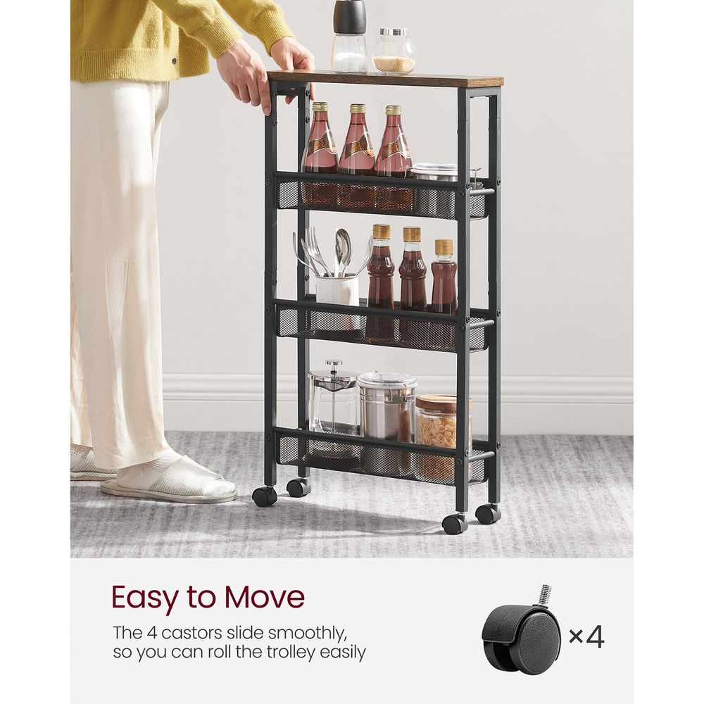 Versatile 4-tier utility cart for kitchen, office, and living spaces