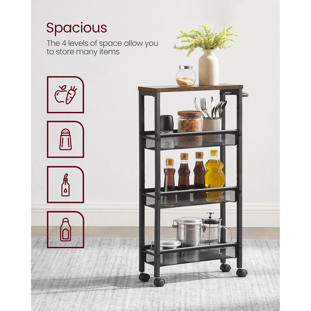 Versatile 4-tier utility cart for kitchen, office, and living spaces